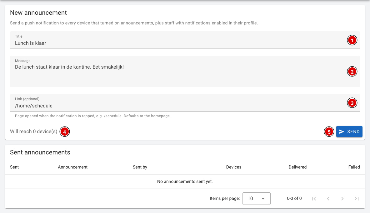 Form for a new announcement
