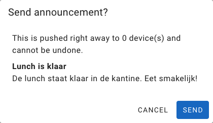 Confirmation question before sending an announcement