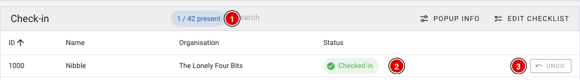 Checked-in team with the Undo button