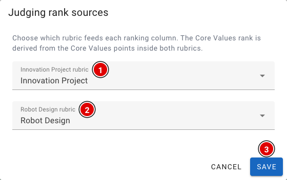 Fenêtre Judging rank sources