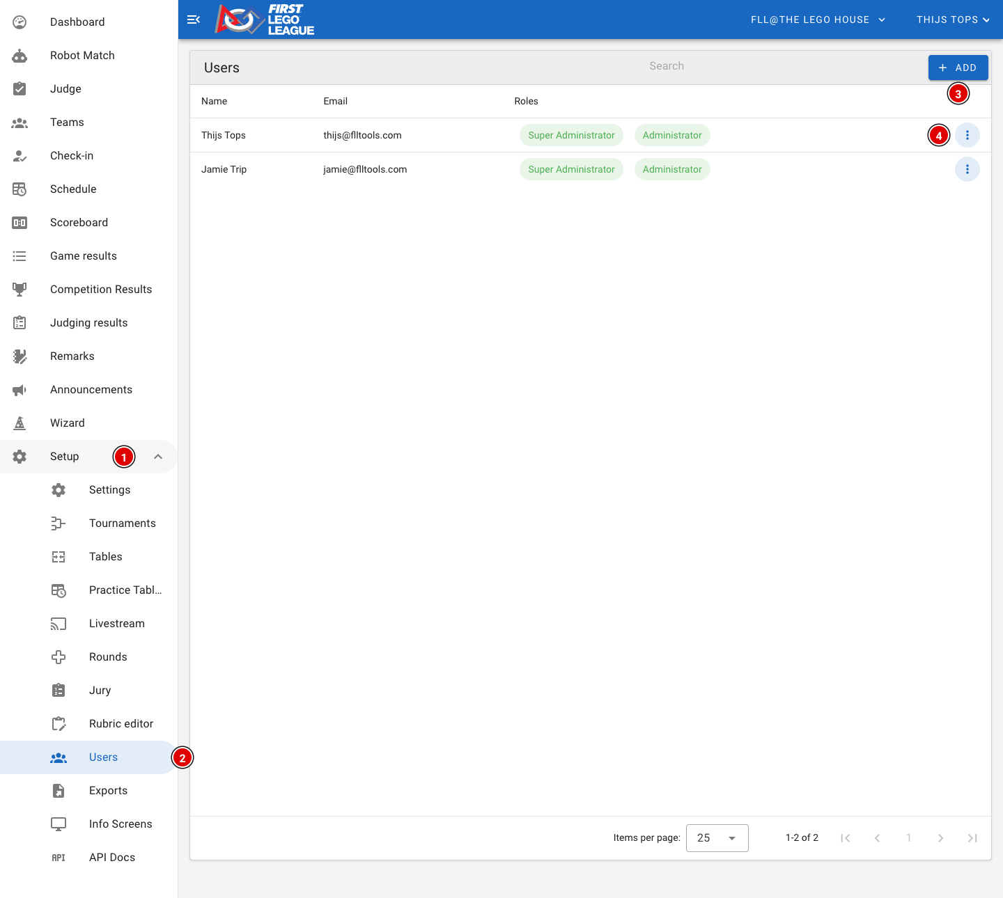 Overview of the users through Setup and Users
