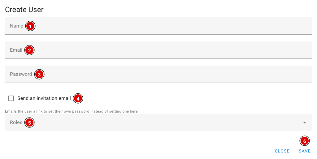 The Create User window