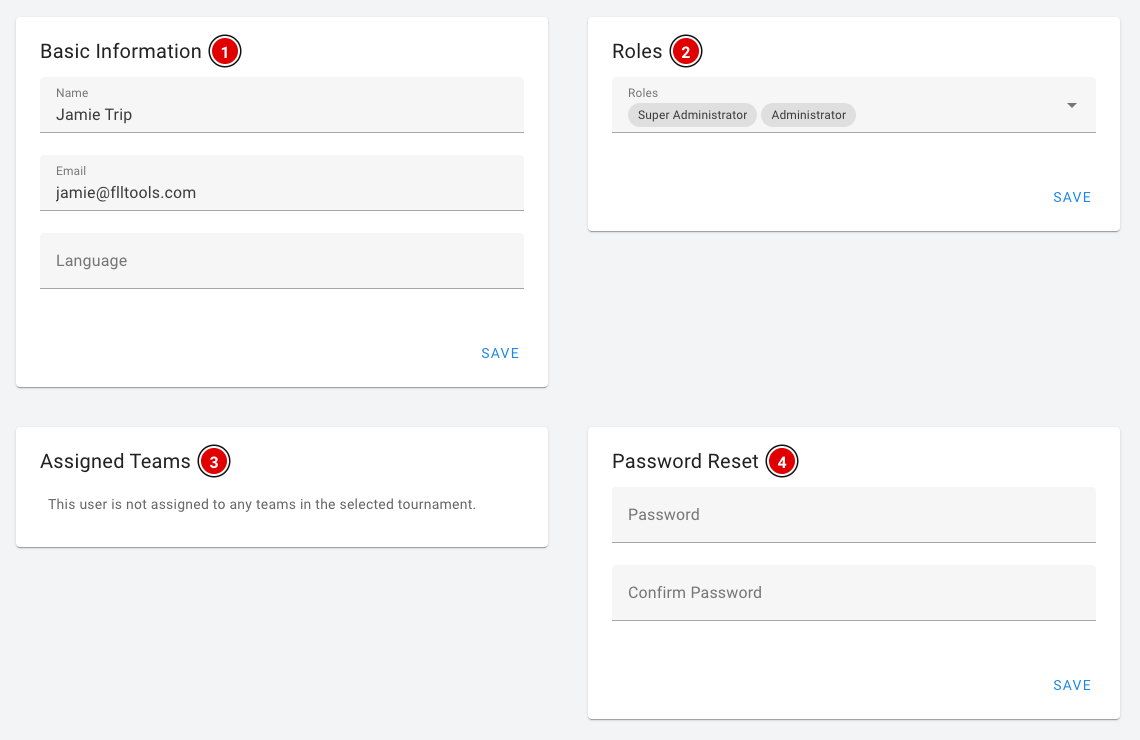 Detail page of a user