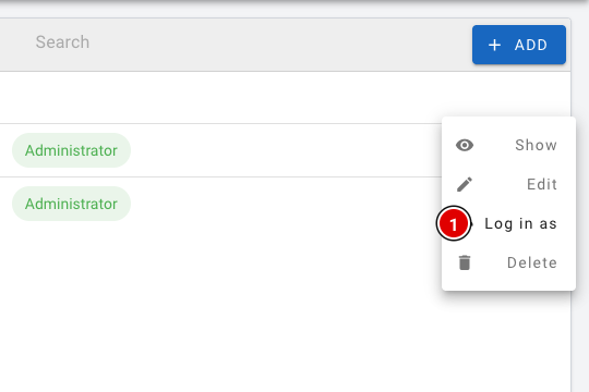 The menu for a user with Log in as