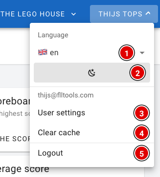 The opened user menu