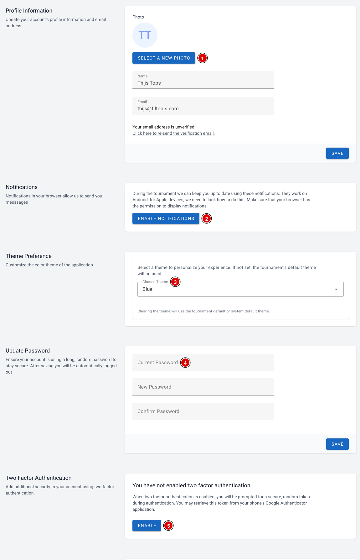 The profile page
