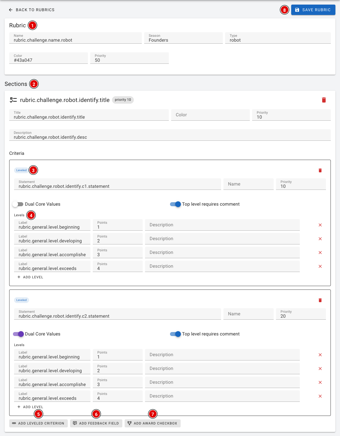 Modifier une rubric dans l'éditeur