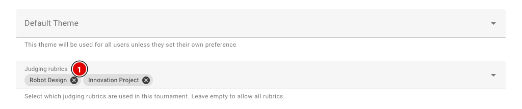 Le champ Judging rubrics du tournoi