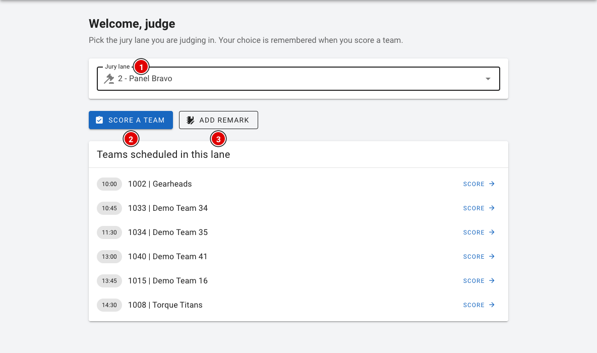 Judge portal with jury room and scheduled teams