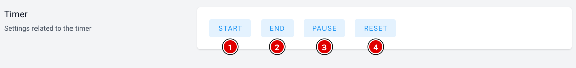 The Timer block with the Start, End, Pause and Reset buttons