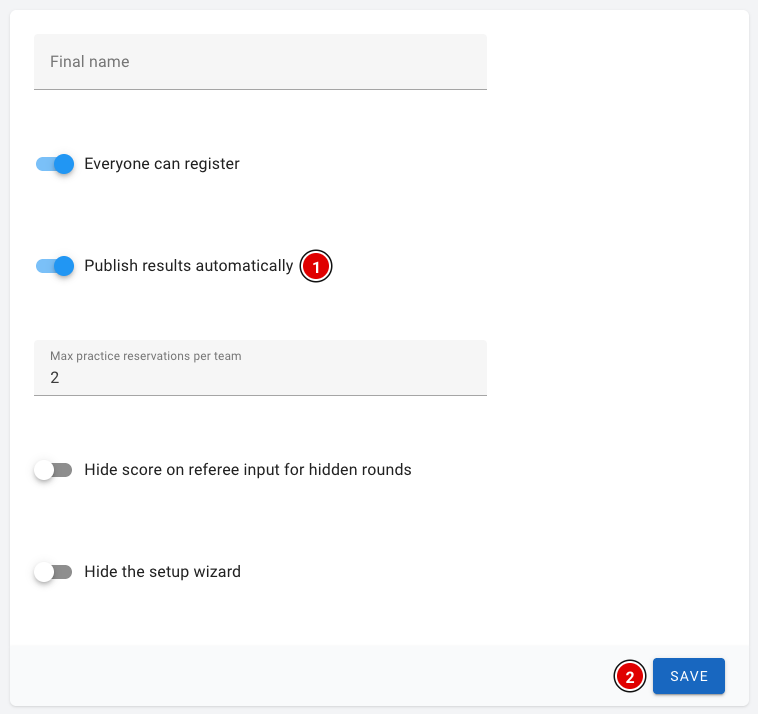 Publish results automatically setting
