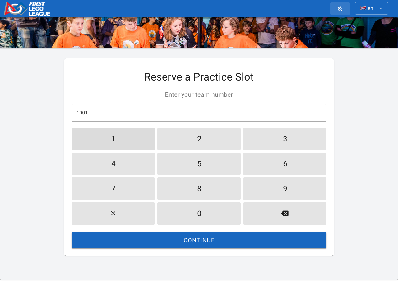 Entering the team number on the reservation screen