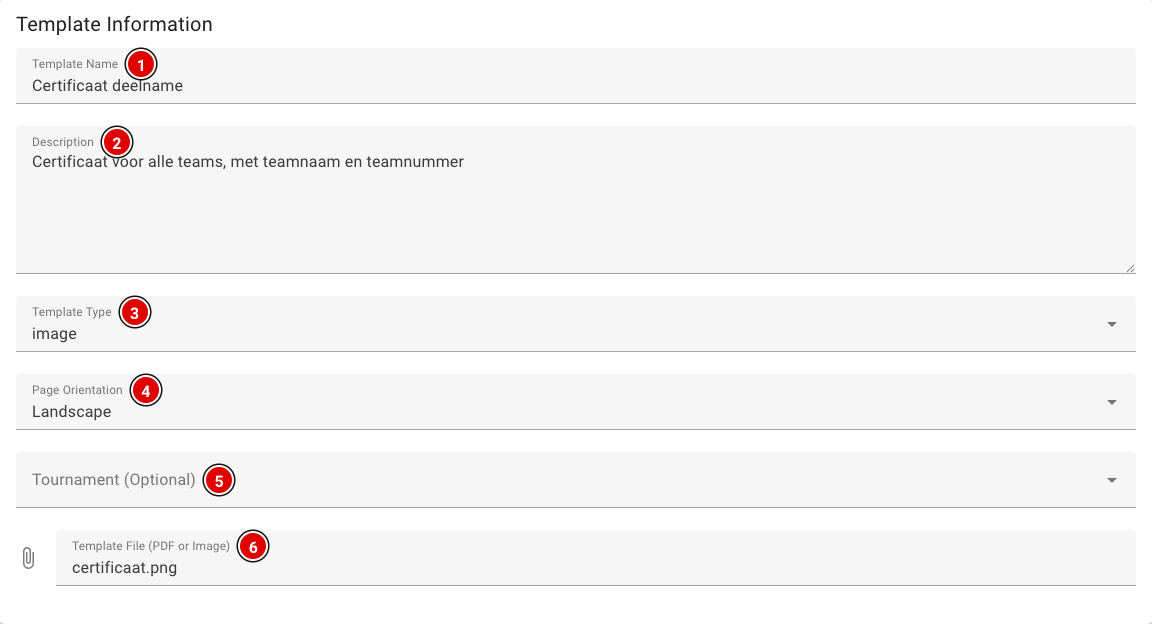 The Template Information form