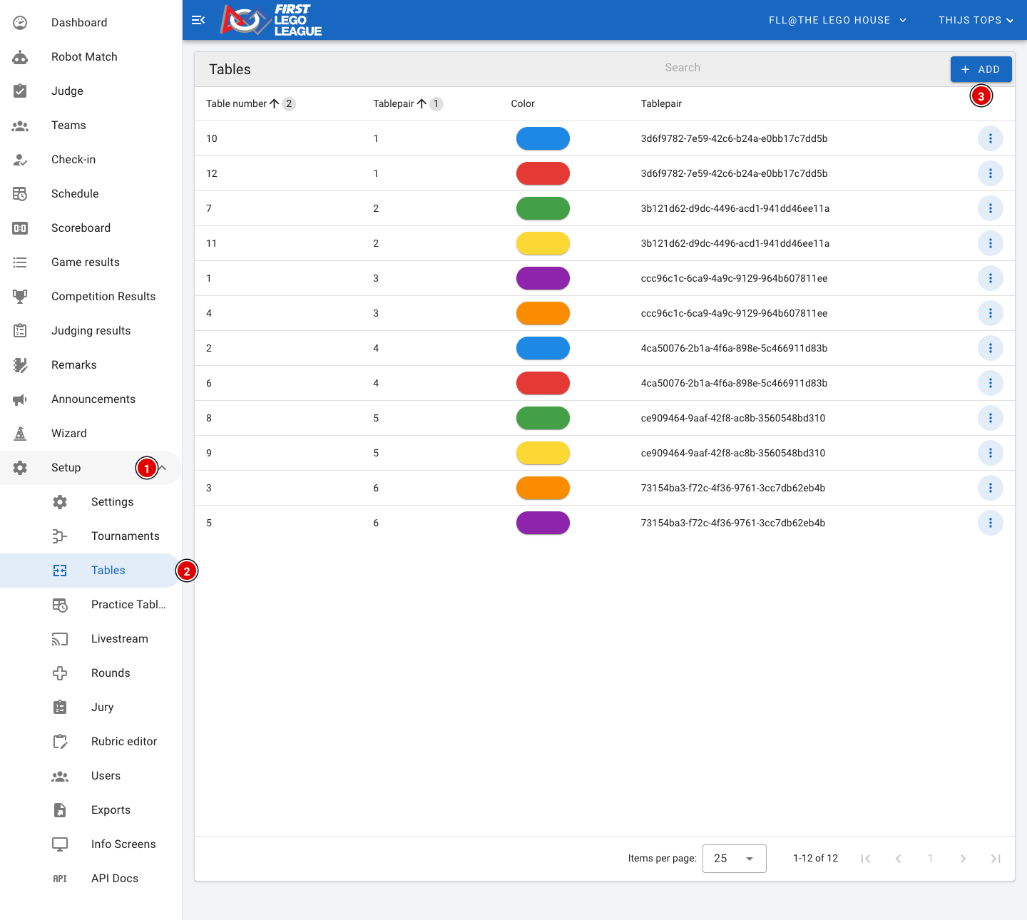 Overview of the tables through Setup and Tables