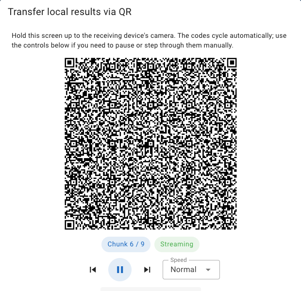 QR codes for transferring local results