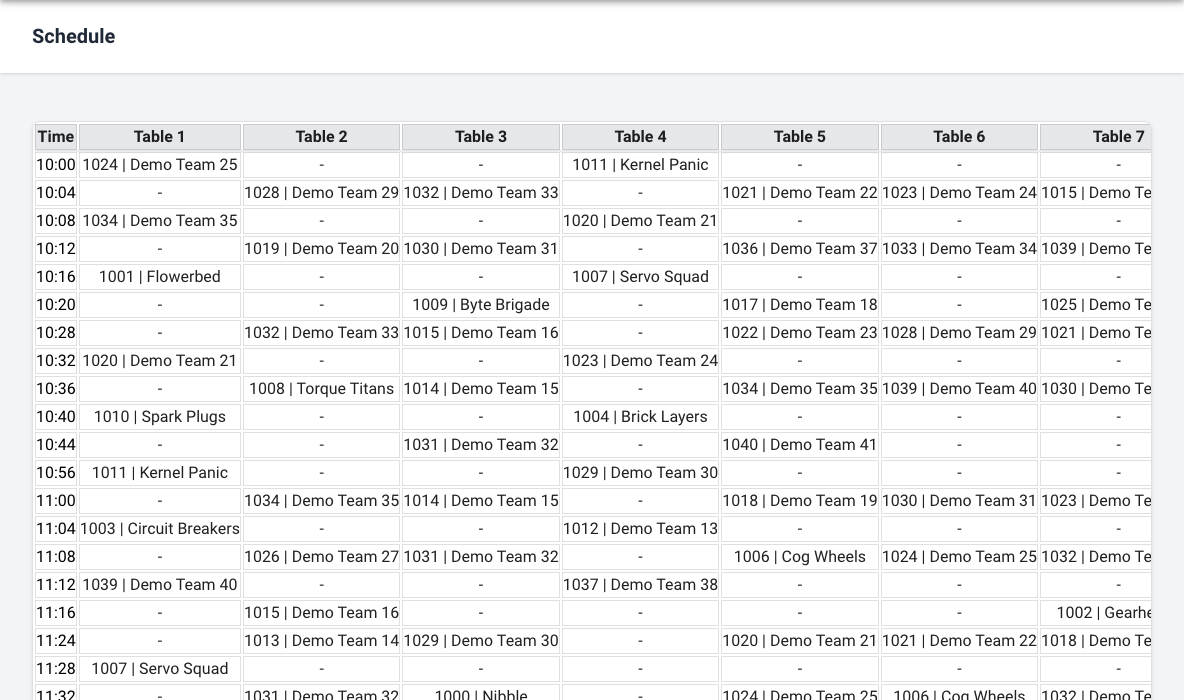 The schedule for the head referee