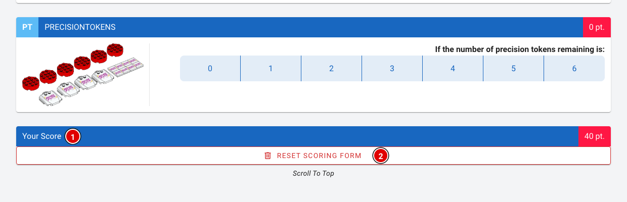 The total score and the Reset scoring form button at the bottom of the score calculator