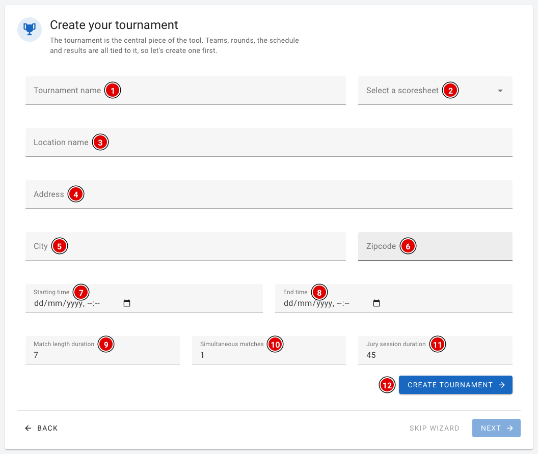Créer un tournoi dans l'assistant