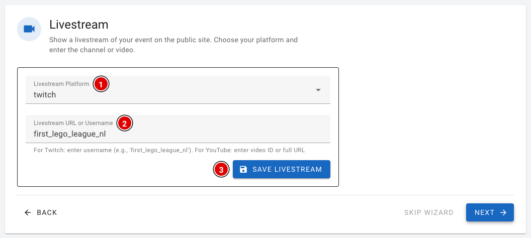 Configurer le livestream dans l'assistant